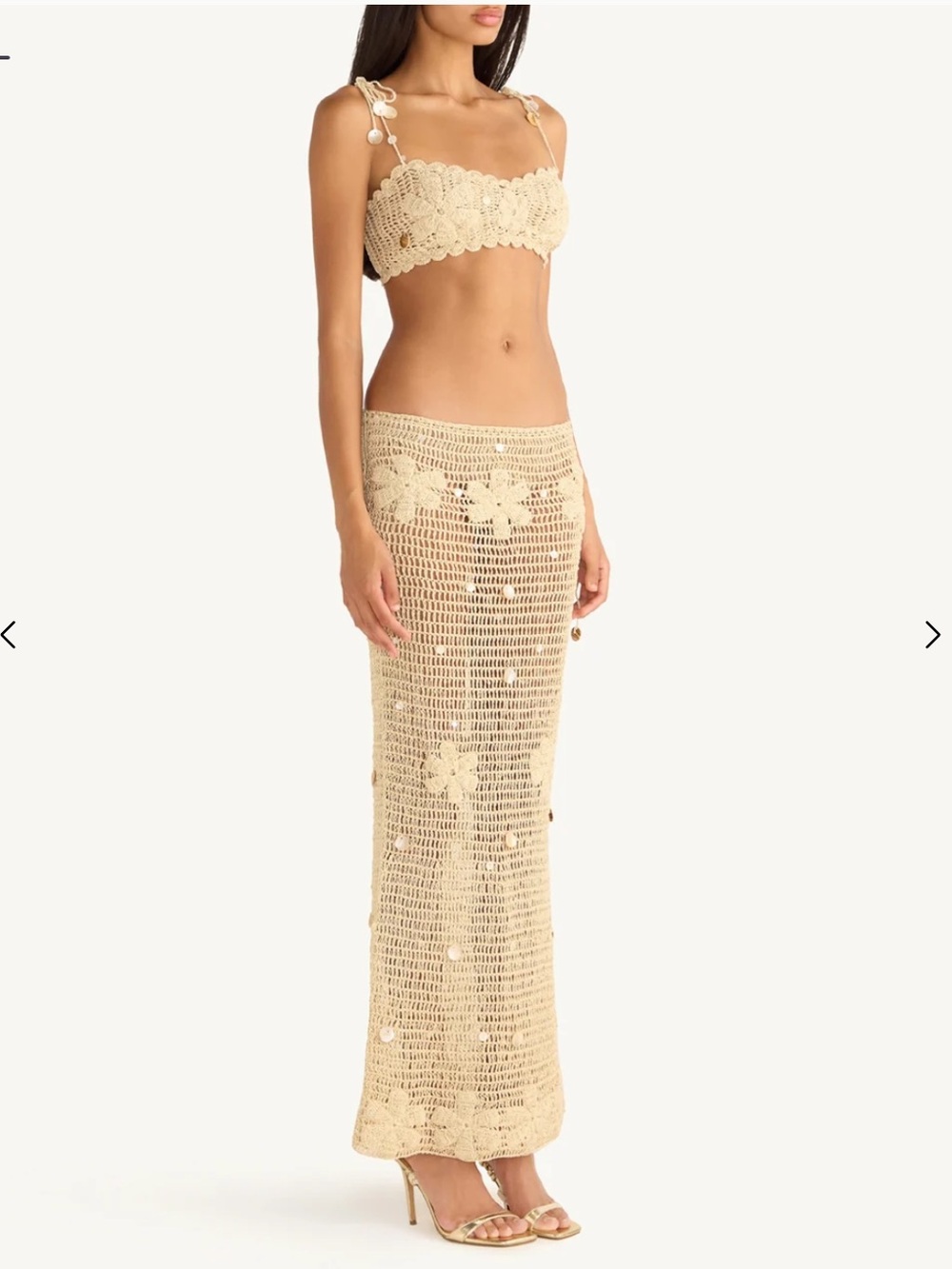 Asta Resort Charlotte Crochet Bralette & Maxi Skirt Set — Sand Shimmer - XS - Picture 3 of 9